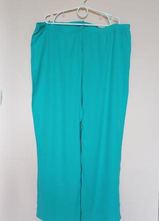 Бирюзовые полунатуральные легкие брюки батал, брючки бирюза батальные 60-64 г.1 фото