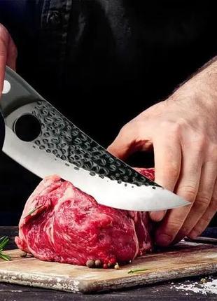 Ніж для обвалки з отвором для пальця кований кухонний ніж для м'яса ніж для м'ясника + чохол2 фото