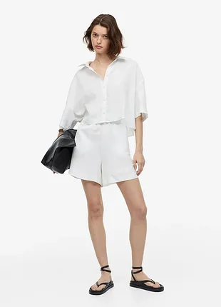 Премиум качество белая льняная рубашка оверсайз h&m блуза из льна лляная льон