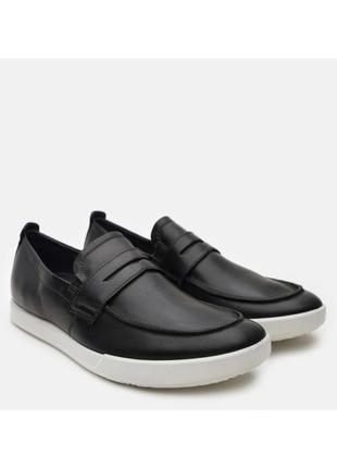 Шкіряні чоловічі сліпони- лофери ecco cathum black leather penny loafer slip on shoes 41-42 розмір