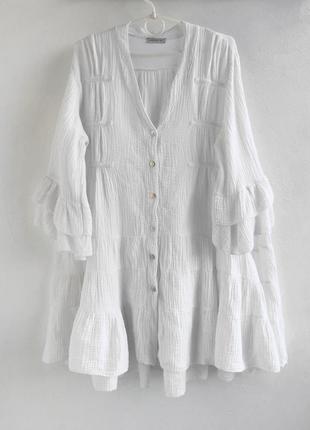 Италия белое платье муслин пышное платье туника в стиле бохо хлопок
