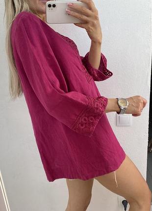 Яскрава лляна туніка блуза в стилі бохо льону з льону4 фото