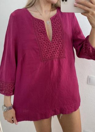 Яскрава лляна туніка блуза в стилі бохо льону з льону