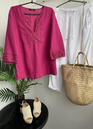 Яскрава лляна туніка блуза в стилі бохо льону з льону10 фото