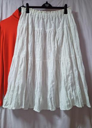 Батал! ярусная белая юбка из прошвы, 56-60разм.