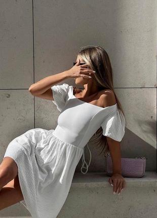 Жіноча стильна літня біла сукня з креп на зав'язках трендова якісна3 фото