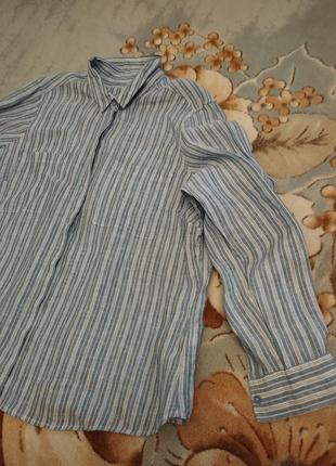 Женская рубашка с карманами  лен льняная m&s в полоску2 фото