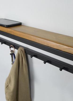Металлическая настенная вешалка для одежды с деревом в прихожую 70x8x12 см - 7 крючков...