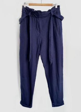 Лляні сині штани з високою талією h&m штани з льону джогери