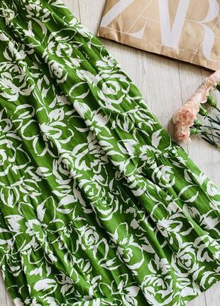 Квіткова сукня-міді з суміші льону zara3 фото