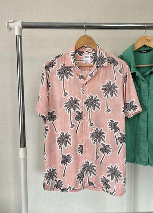 Мужская гайвайская рубашка zara с пальмами1 фото