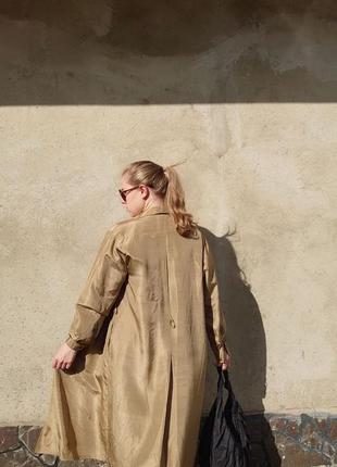 Шелковый двубортный тренч плащ пальто накидка из натурального шелка оливковый золотистый винтаж9 фото