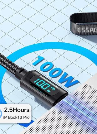 Новый usb кабель essager 100w вт 5а 1/2 м + display usb-a/type-c6 фото