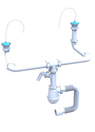 Сифон "лотос-мойка-эконом место" для спаренных моек,с отводом для стиральной машины