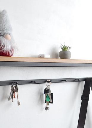 Металева вішалка для одягу дерев'яна полиця в передпокій 90x8x12 см - 9 гачків cr.mw-2.6