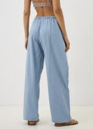 Блакитні брюки штани прямі льон лляні із льна marks стильні модні гарні
