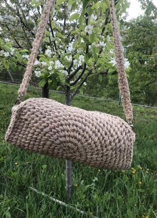 Сумка летняя сумочка из натуральной джутовой верёвки эко бочонок плетеная вязаная5 фото