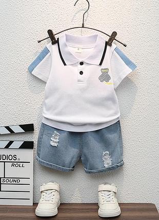 Дитячий літній костюм джинсовий шорти футболка поло