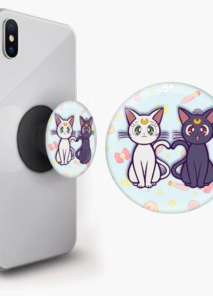 Попсокет (popsockets) держатель для смартфона луна кошки сейлор мун (anime sailor moon cats)  (8754-2849)