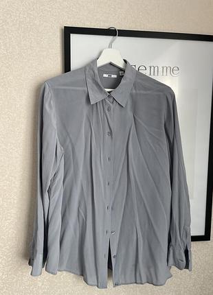 Uniqlo шикарна шовкова сорочка сіра блакитна