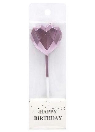 Свеча для торта "сердце", 10 см, розовая1 фото