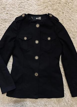 Брендовый пиджак, жакет love moschino оригинал бренд шерстяной чёрный тренч оригинальный итальянский жакет размер s,m указан размер i42