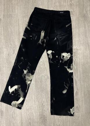 Джинсы в разводах, джинсы y2k tie dye, прямые пожелочные джинсы3 фото
