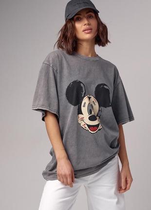 Жіноча футболка oversize з принтом mickey mouse2 фото