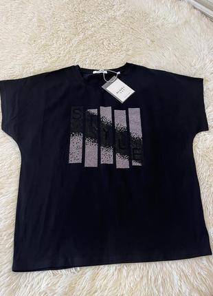 Футболка со стразами с камнями оверсайз батал качественная