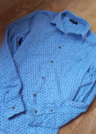 Голубая рубашка с длинным рукавом villain s сорочка котоновая рубашка6 фото