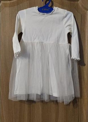 Красивое белое платье с рукавом на девочку 74-80 размер 9-12 месяцев1 фото