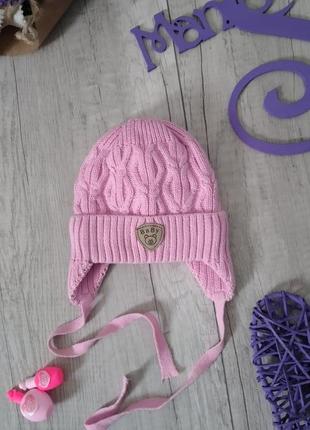 Шапка для дівчинки talvi в'язана рожева демісезонна розмір 36-38 (0-3 місяці)