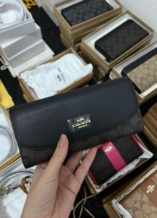 Coach signature pvc slim envelope wallet black/brown2 фото