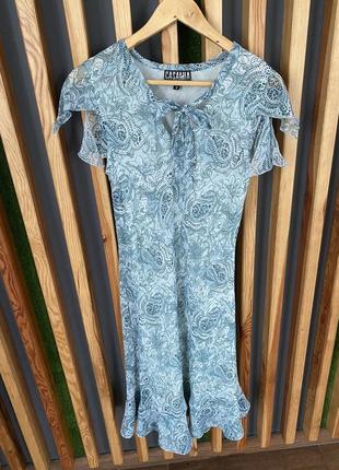 Шифоновое платье бирюзово-голубое, орнамент бута casamia exclusive