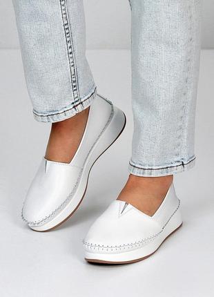 Белые женские мокасины слипоны из натуральной кожи кожаные женские мокасины туфли слипоны
