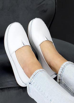 Белые женские мокасины слипоны из натуральной кожи кожаные женские мокасины туфли слипоны