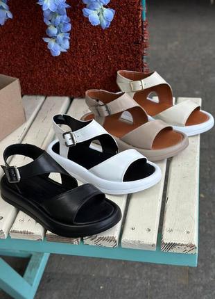 Черные удобные асимметричные натуральные кожаные босоножки сандалии 36-408 фото