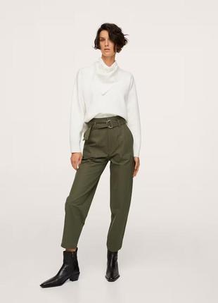 Котонові штани slouchy з високою посадкою і поясом mango — 36, 38, 40, 42