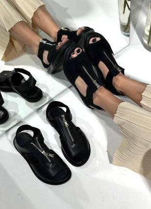 Черные натуральные замш босоножки сандалии с замком 36-4010 фото