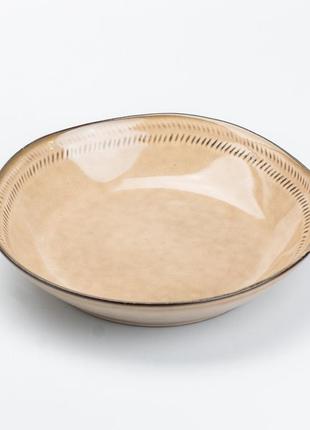 Тарілка широка для супу неглубока кругла керамічна бежева6 фото