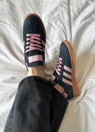 Жіночі замшеві кросівки/кеди adidas spezial handball core black clear pink gum7 фото