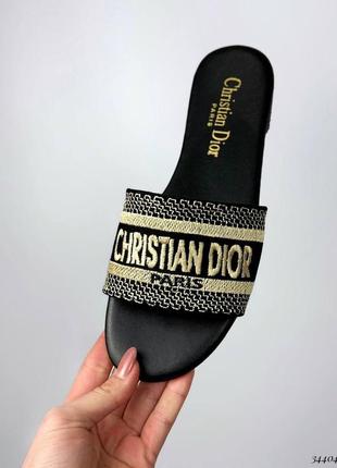 ▪️сланці christian dior крістіан діор жіночі нові літні капці літо тапки босоніжки низький хід танкетка шльопки шльопанці сабо мюлі слайдери чорні