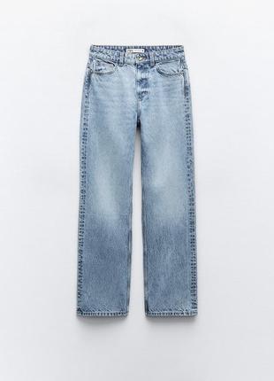 Прямые джинсы zara, голубые, высокая талия3 фото