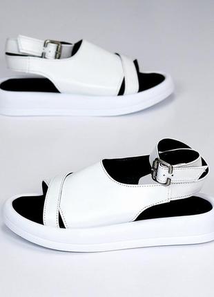Белые натуральные кожаные босоножки сандалии с ремешками 36-402 фото