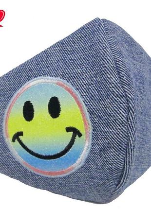 Маска детская дизайнерская вышивка защита захист носовой зажим джинс смайлик мв 58