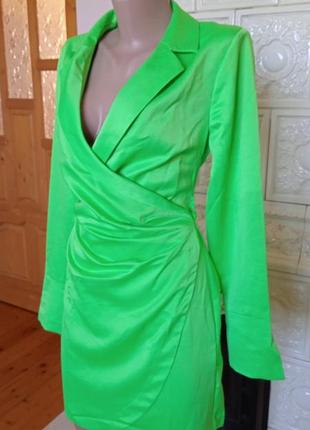 Шикарнюший трендовий піджак плаття сукня неонова яскрава платье на запах6 фото