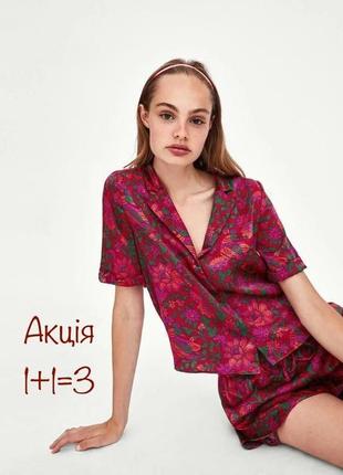 Акція 🎁 стильна атласна укорочена сорочка zara в квітковий принт asos h&m1 фото