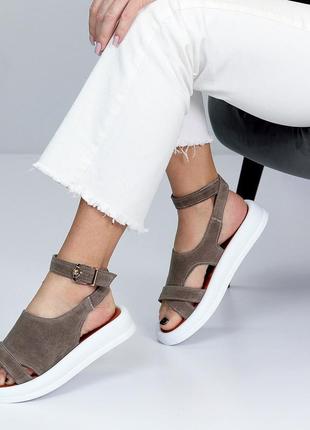 Шоколадні мокко натуральні замш босоніжки сандалі з ремінцями 36-406 фото