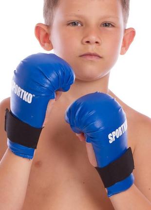 Дитячі рукавички (накладки) для карате sportko ur nk2 синій (розмір s)1 фото