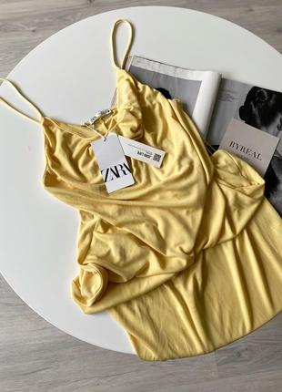 Zara жовта сукня максі на бретелях плаття комбінація4 фото